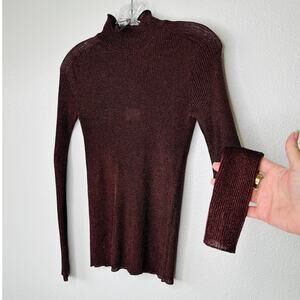 NWT With Black Victoria Metallic Bronze Pullover Ruffle Mock Neck Top S
